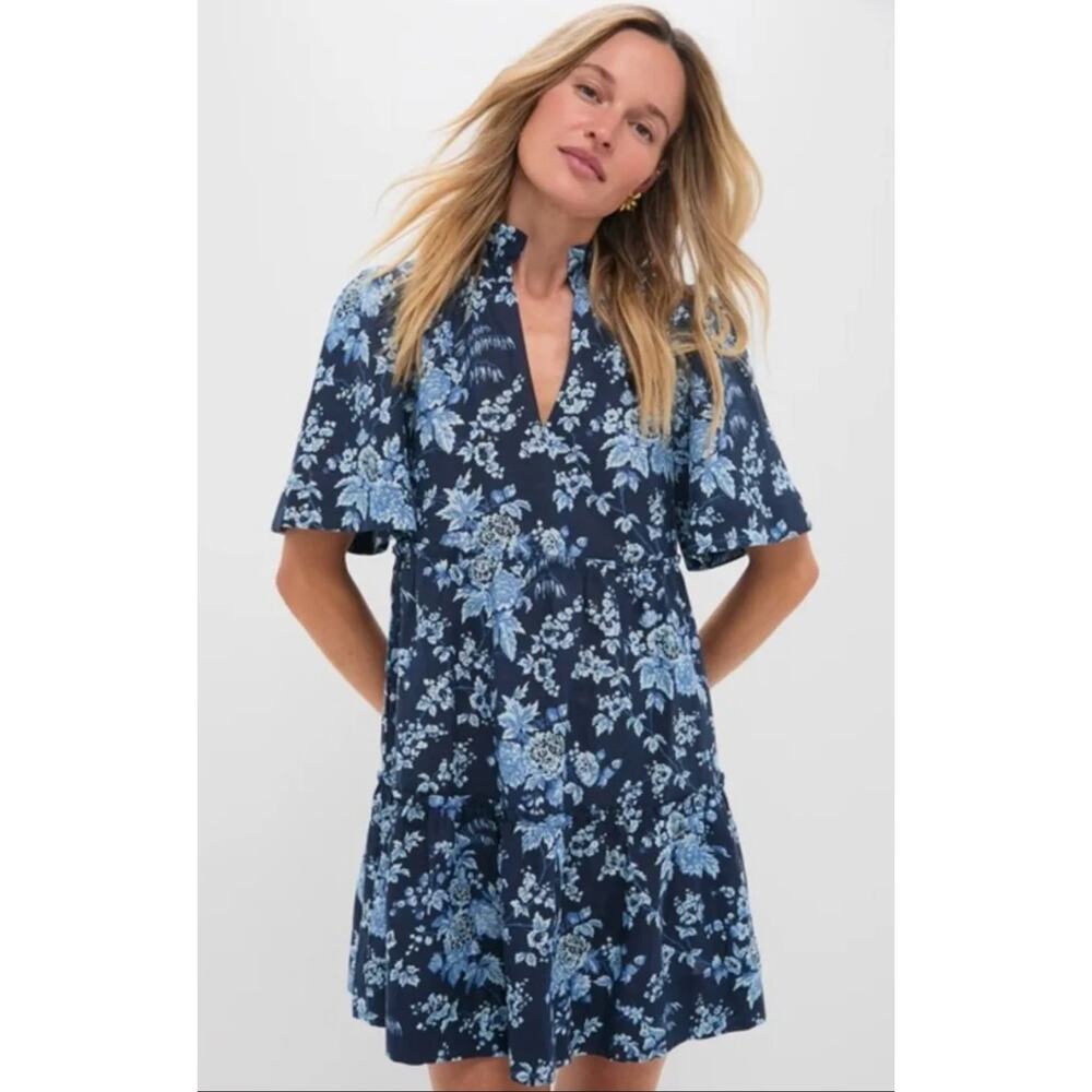 Tuckernuck Crawford Linen Mini Dress Twilight Garden Floral Navy Blue M - Picture 3 of 11